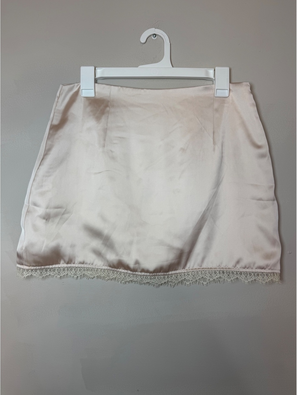 Princess Polly Beige Satin Mini Slip Skirt with Lace Trim Size 8